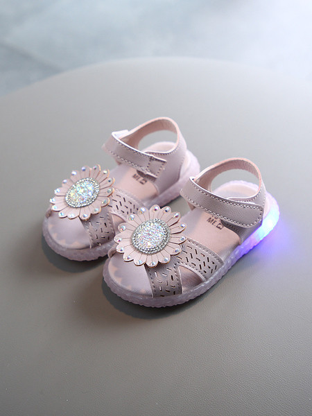 Gaismas bērnu sandales meitenēm ar uzlīmēm un puķīti