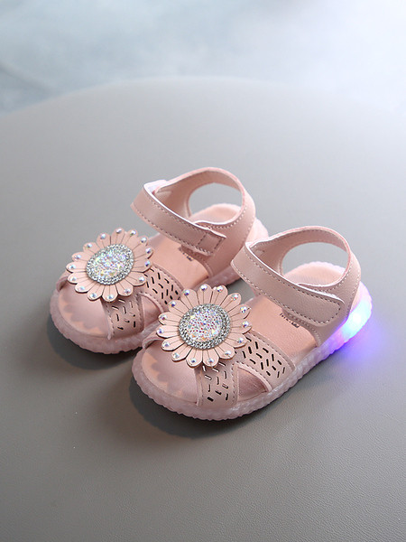 Gaismas bērnu sandales meitenēm ar uzlīmēm un puķīti