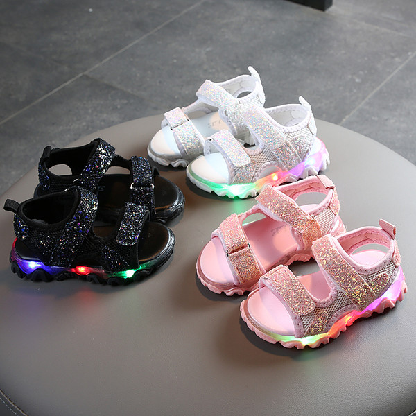 Sandale pentru copii luminoase pentru fete cu efect strălucitor