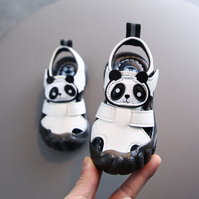Sandale casual pentru copii din piele ecologica cu decor 3D in forma de panda