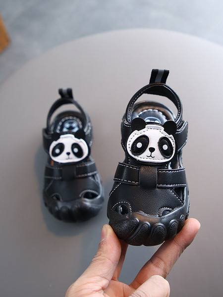 Sandale casual pentru copii din piele ecologica cu decor 3D in forma de panda