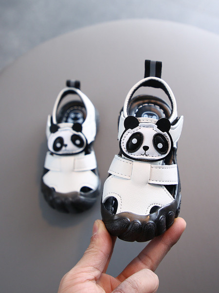 Sandale casual pentru copii din piele ecologica cu decor 3D in forma de panda