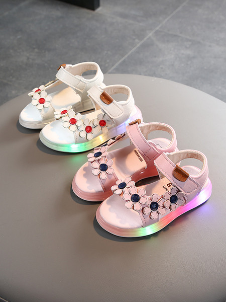 Gaismas bērnu sandales meitenēm ar ziediem