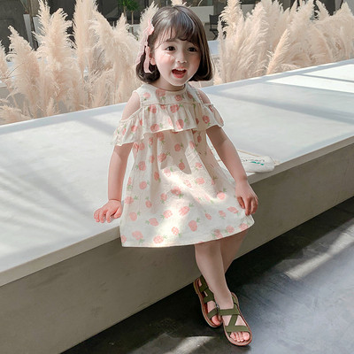 Rochie pentru copii cu imprimeu si umerii goi