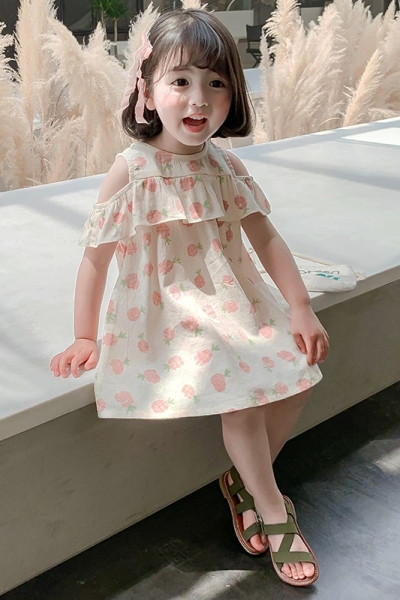 Rochie pentru copii cu imprimeu si umerii goi