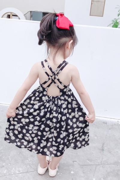 Rochie lunga pentru copii cu imprimeu si spatele gol