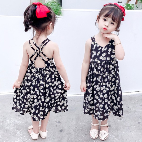 Rochie lunga pentru copii cu imprimeu si spatele gol