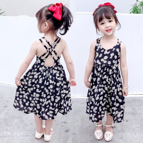 Rochie lunga pentru copii cu imprimeu si spatele gol