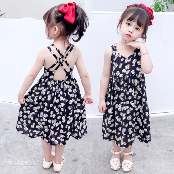 Rochie lunga pentru copii cu imprimeu si spatele gol