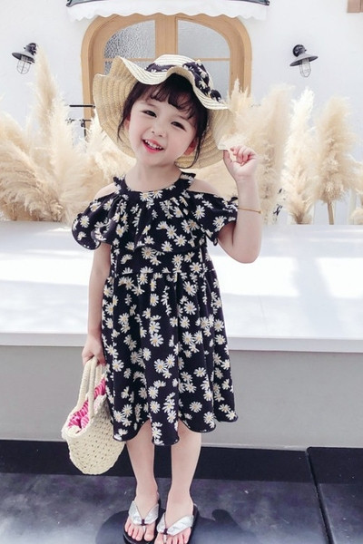 Vasaras bērnu kleita ar margrietiņu apdruku