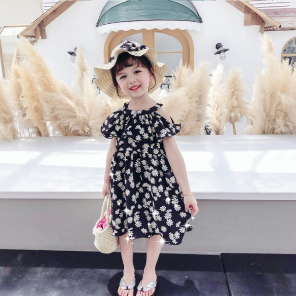 Vasaras bērnu kleita ar margrietiņu apdruku