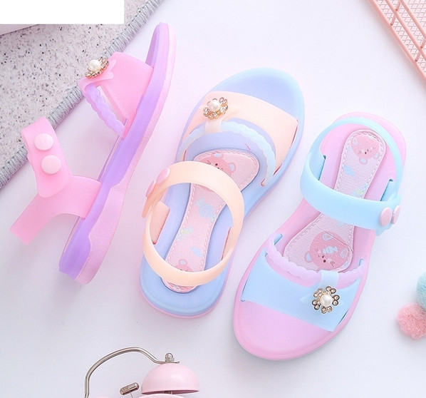 Gumijas bērnu sandales meitenēm ar metāla apdari, kas piemērotas pludmalei