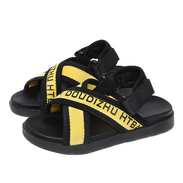 Ikdienas bērnu sandales ar krusta siksnām un uzrakstiem