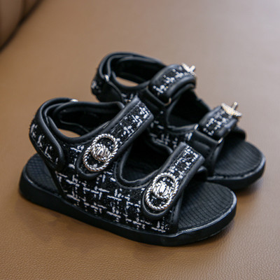 Stilīgas bērnu sandales meitenēm ar plakanām zolēm un metāla apdari