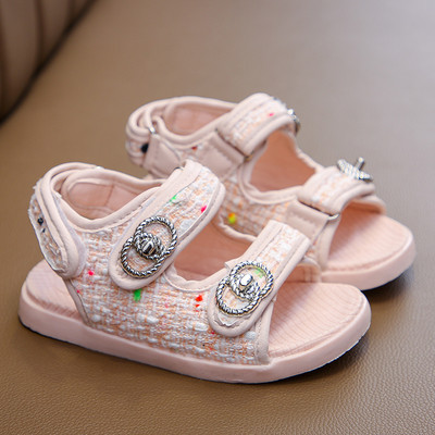 Stilīgas bērnu sandales meitenēm ar plakanām zolēm un metāla apdari