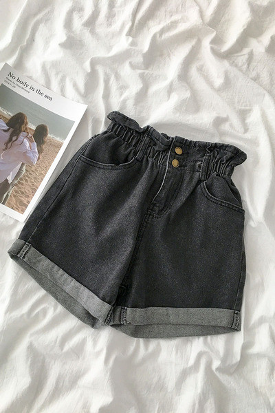 Női rövid farmer, gombokkal és elasztikus derékkal