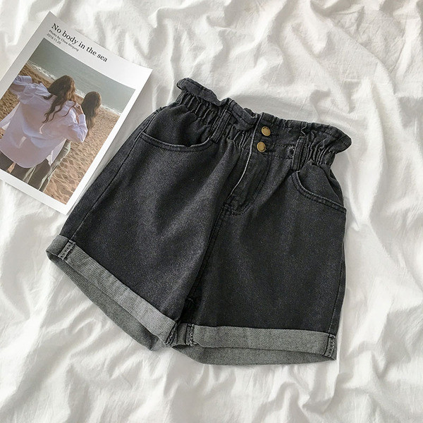 Női rövid farmer, gombokkal és elasztikus derékkal