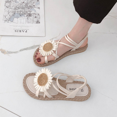 Sandale casual dama cu talpa plata si element 3D