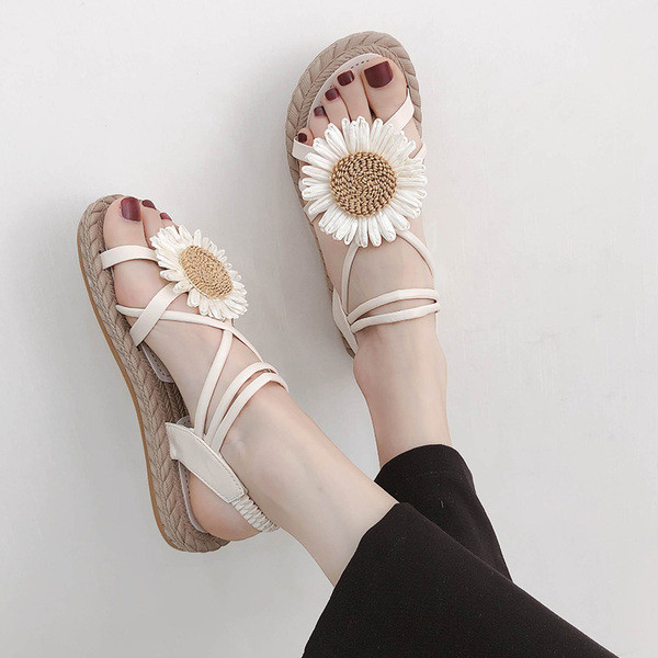 Sandale casual dama cu talpa plata si element 3D