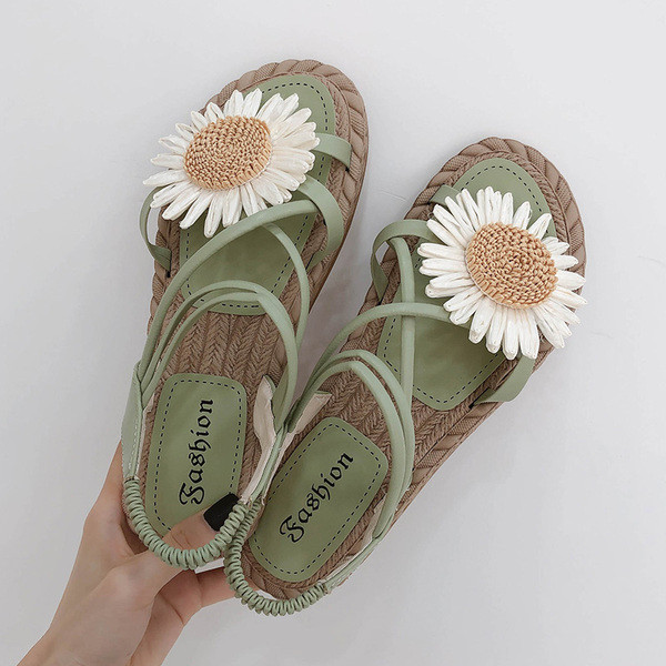 Sandale casual dama cu talpa plata si element 3D