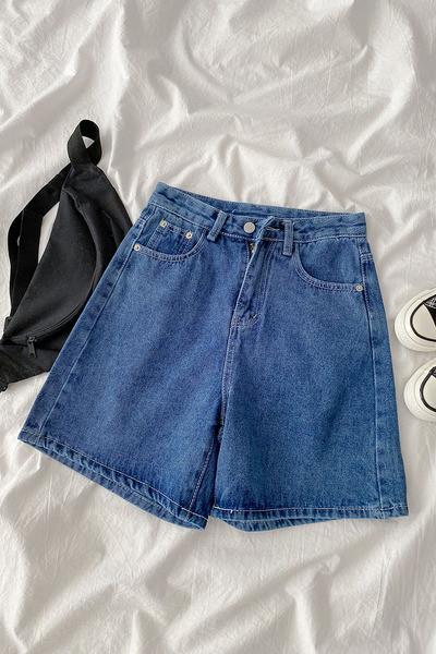 Sieviešu īsā stila retro džinsi ar kabatām un augstu vidukli