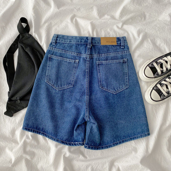 Sieviešu īsā stila retro džinsi ar kabatām un augstu vidukli