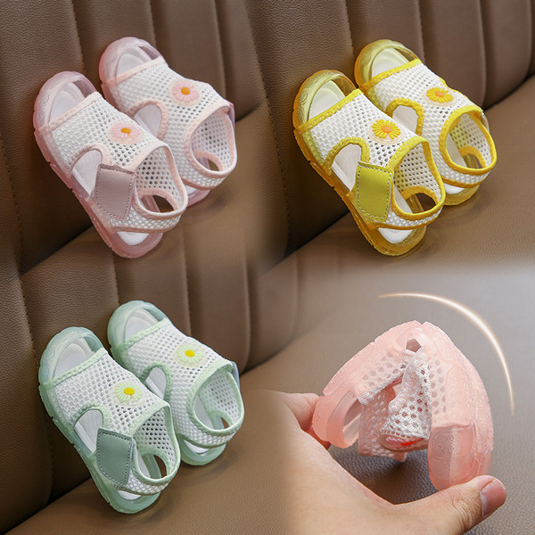 Sandale pentru copii respirabile pentru fete cu plasă și autocolante