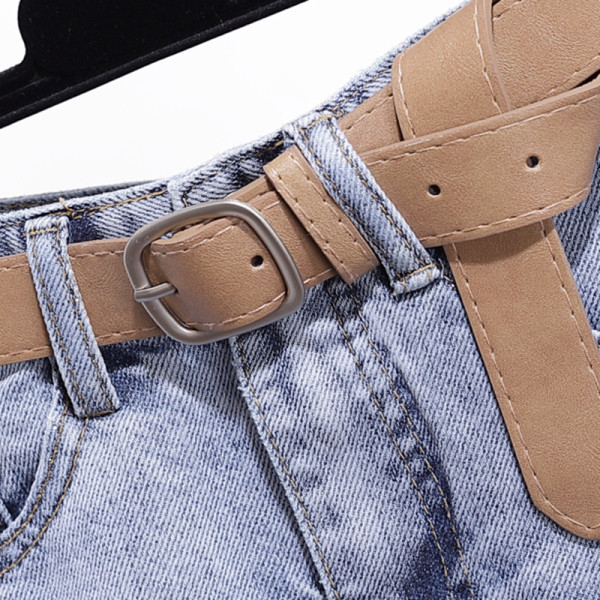 Sieviešu īso džinsu plats modelis ar augstu vidukli un jostu