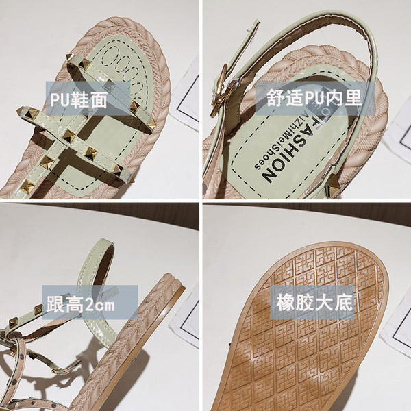 Ikdienas sieviešu sandales ar metāla kniedēm un plakanu zoli