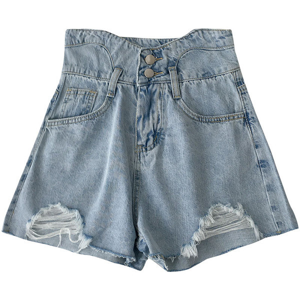 Rövid női farmer magas derékkal, szakadt motívumokkal