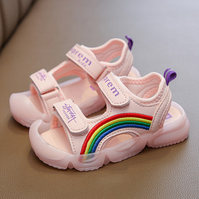 Ikdienas bērnu sandales meitenēm ar krāsainiem izšuvumiem un uzlīmēm