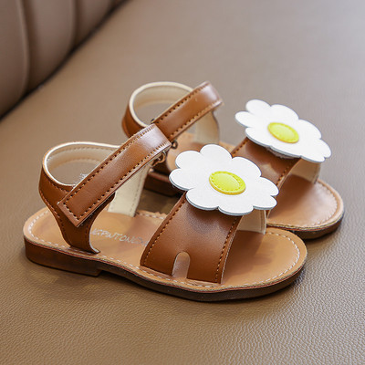 Öko-nahast moodsad lillega laste sandaalid tüdrukutele