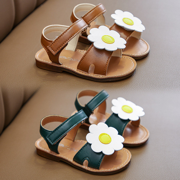 Öko-nahast moodsad lillega laste sandaalid tüdrukutele