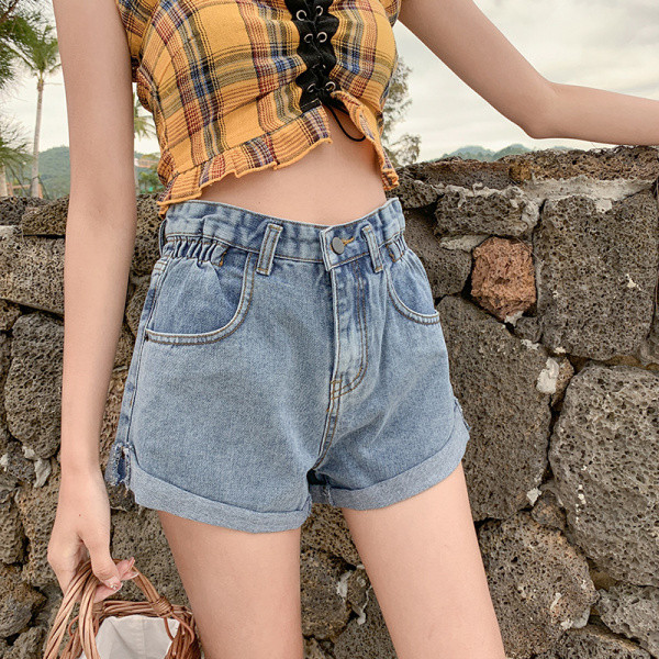 Sieviešu īsie džinsi ar augstu vidukli un izmēru līdz 5XL