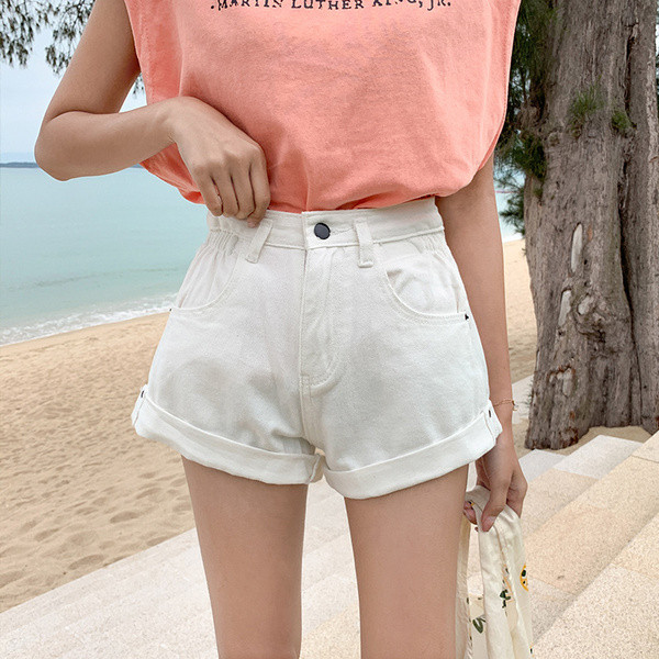 Sieviešu īsie džinsi ar augstu vidukli un izmēru līdz 5XL