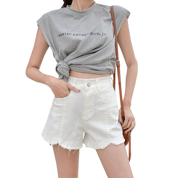 Blugi scurti elastici cu talie inalta si buzunare