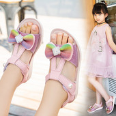 Bērnu sandales meitenēm ar plakanām zolēm un krāsainu lentīti