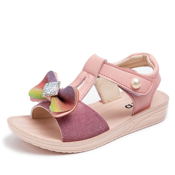 Bērnu sandales meitenēm ar plakanām zolēm un krāsainu lentīti