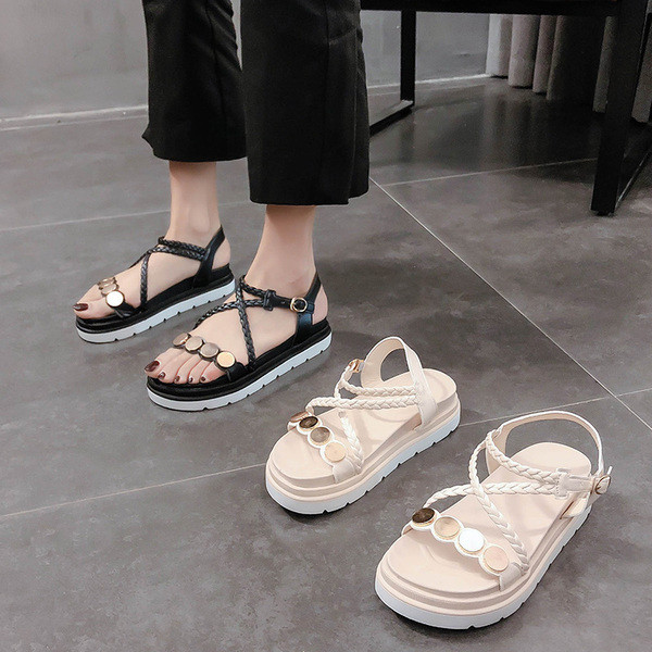 Naiste vabaaja sandaalid kõrge talla ja nahast rihmadega