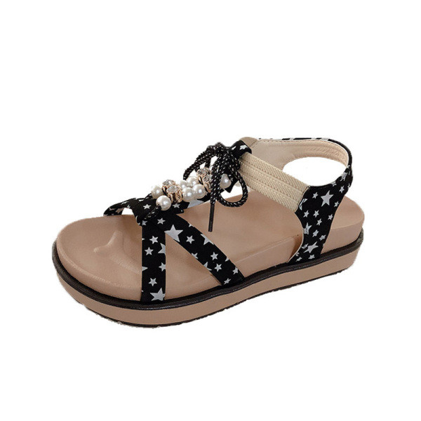 Ikdienas sieviešu sandales ar plakanām zolēm un krāsainām lencēm