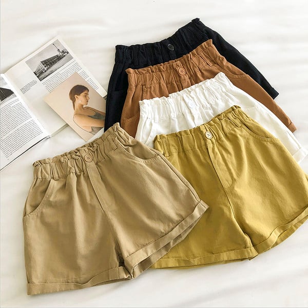 Alkalmi rövidnadrág elasztikus derékkal és gombbal