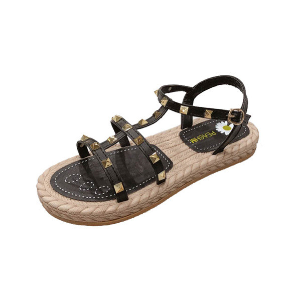 Ikdienas sieviešu sandales ar ādas lencēm un metāla kniedēm