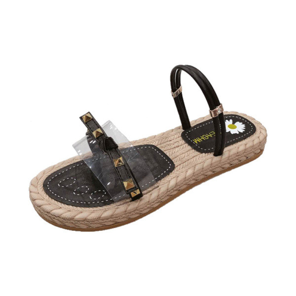 Sieviešu sandales ar plakanām zolēm un ādas lencēm