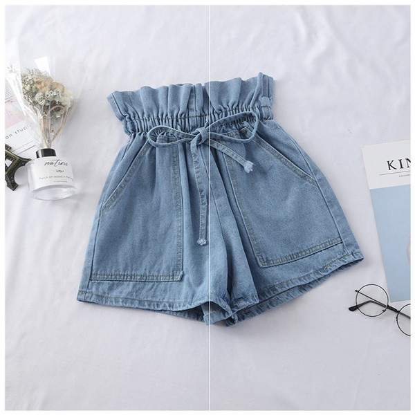 Blugi scurti de dama cu cravate si talie elastica