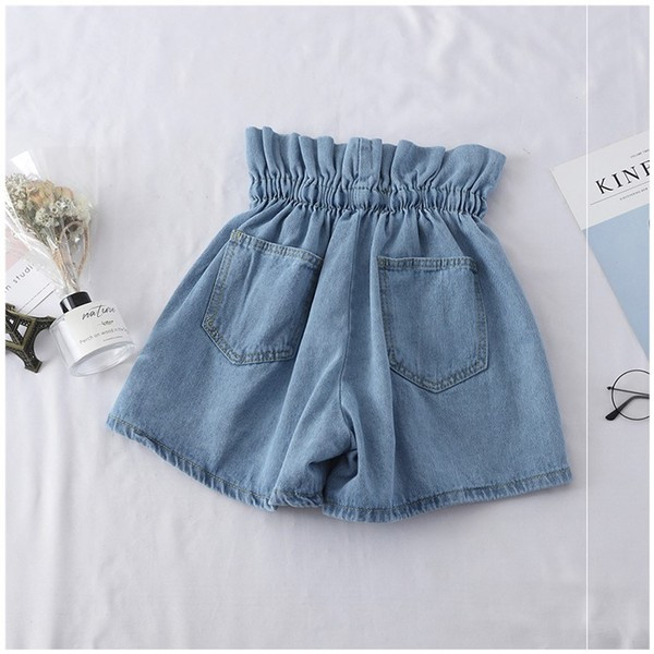 Blugi scurti de dama cu cravate si talie elastica