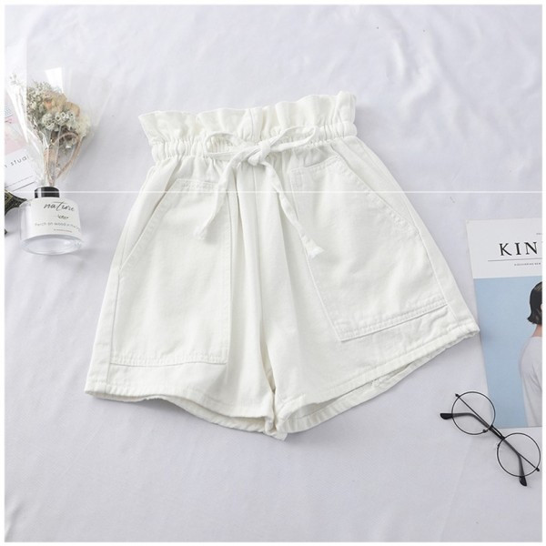 Blugi scurti de dama cu cravate si talie elastica