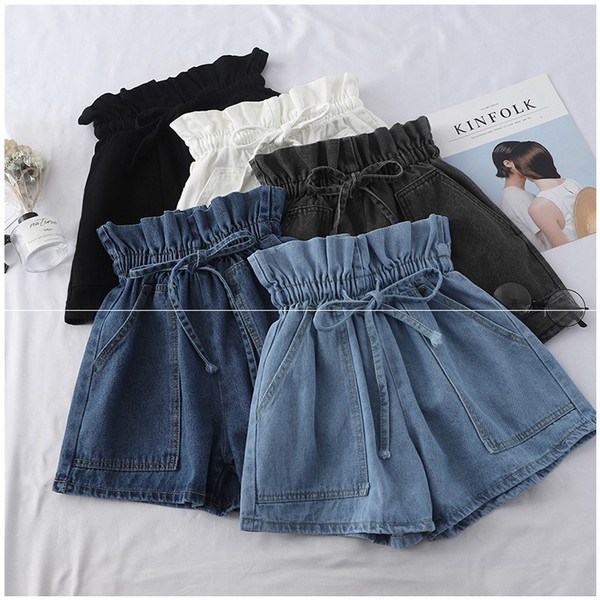 Blugi scurti de dama cu cravate si talie elastica