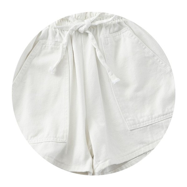 Blugi scurti de dama cu cravate si talie elastica