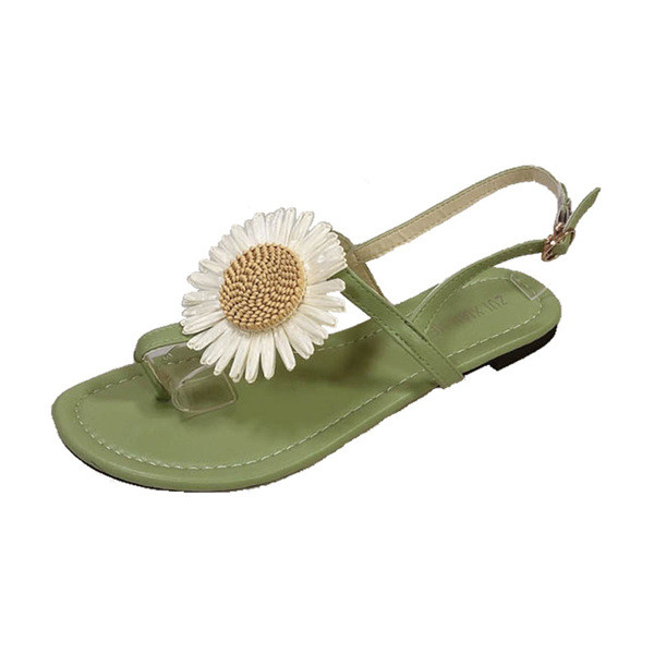 Sieviešu modernas sandales ar zemu papēdi un 3D ziedu elementu