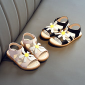 Ikdienas bērnu sandales meitenēm no eko ādas ar ziedu